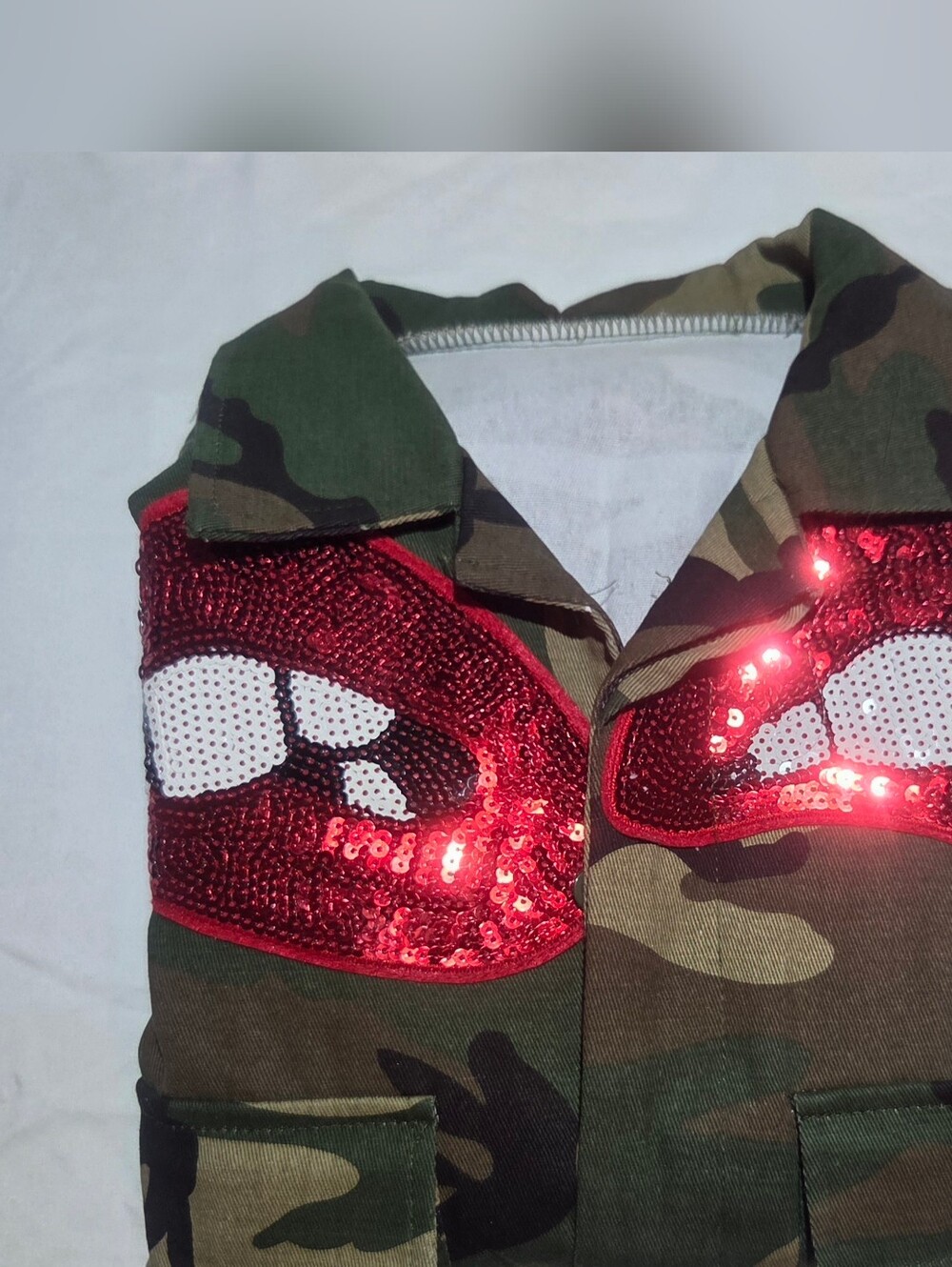 Camo Jacket with Red Sequin Lips - Picture 5 of 10